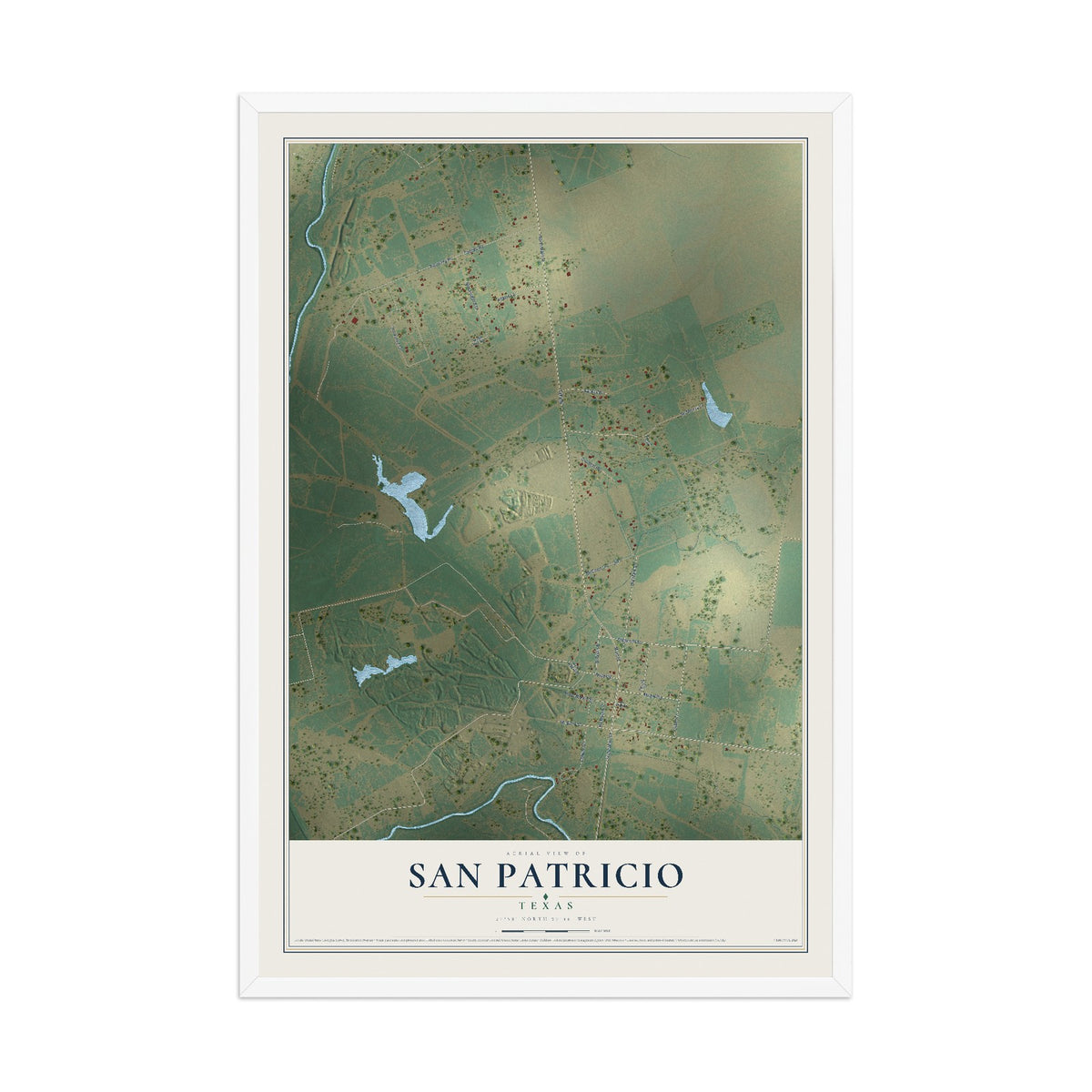 Map of San Patricio, Texas, 12 x 18 inch print in a white wood frame