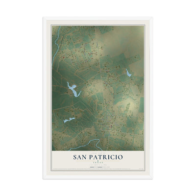 Map of San Patricio, Texas, 12 x 18 inch print in a white wood frame