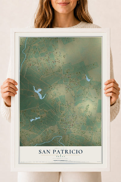 Map of San Patricio, Texas, 18 x 24 inch print in a white wood frame