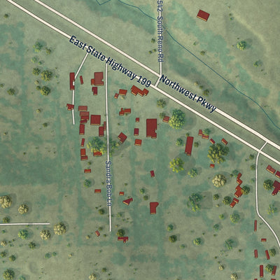 Second close-up of the map of Sanctuary, Texas print showing more streets and buildings