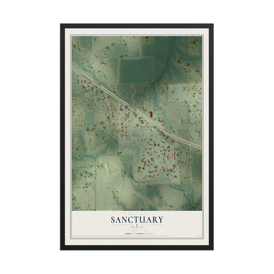 Map of Sanctuary, Texas, 12 x 18 inch print in a black wood frame