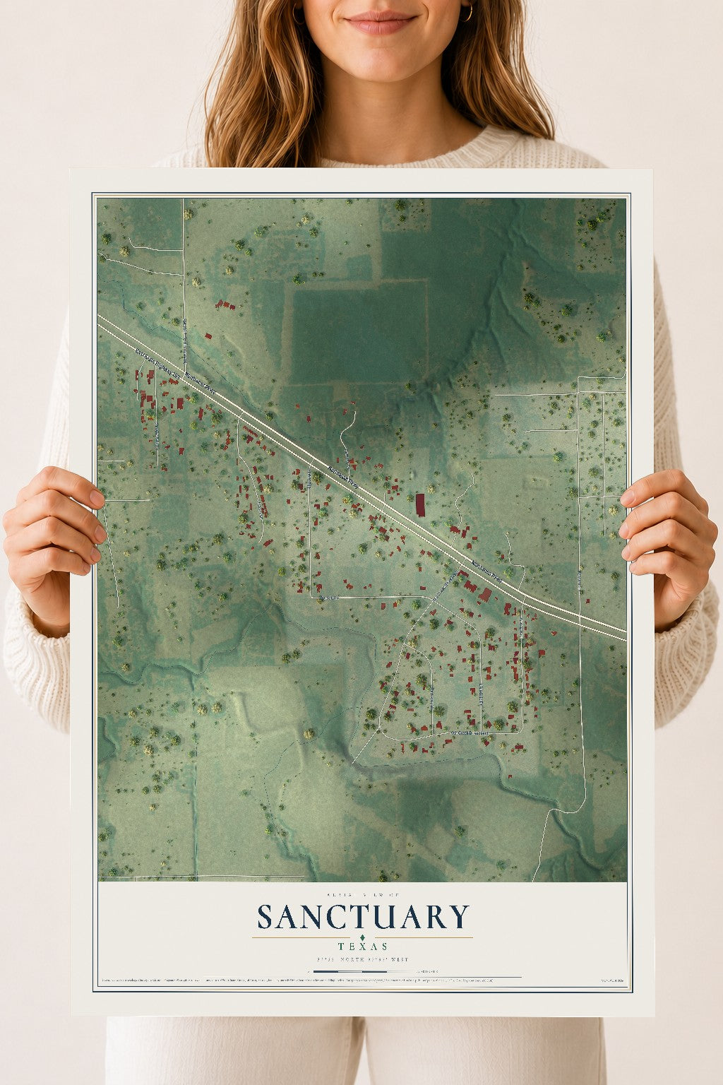Map of Sanctuary, Texas, 18 x 24 inch unframed archival matte print