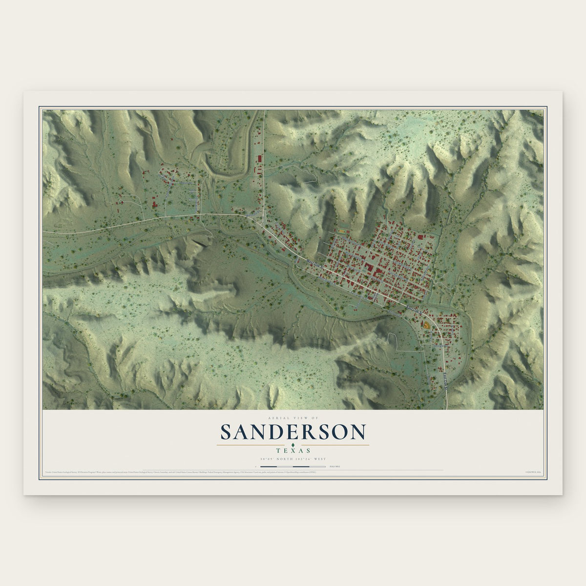 Sanderson, Texas map print, the full design