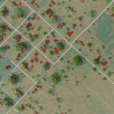 Close-up of the map of Sandia, Texas print showing street and building detail