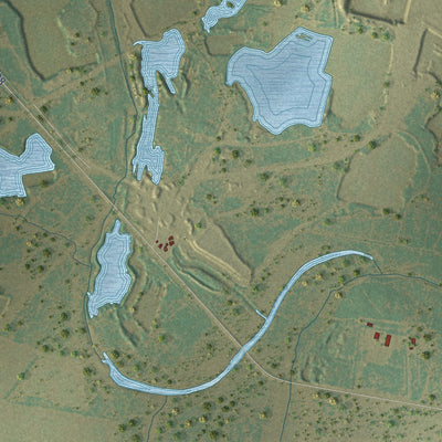 Close-up of the map of Sandy Hollow-Escondidas, Texas print showing street and building detail