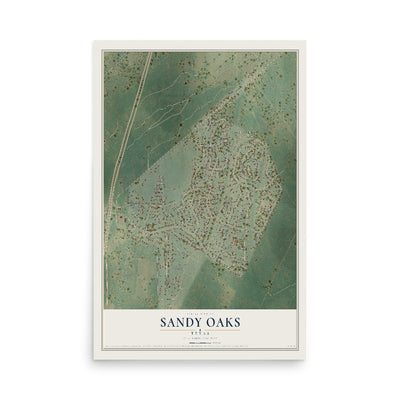 Map of Sandy Oaks, Texas, 12 x 18 inch unframed archival matte print