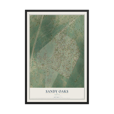 Map of Sandy Oaks, Texas, 12 x 18 inch print in a black wood frame