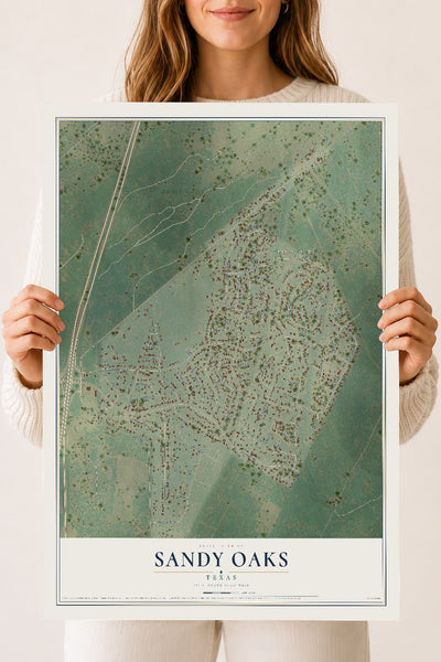 Map of Sandy Oaks, Texas, 18 x 24 inch unframed archival matte print