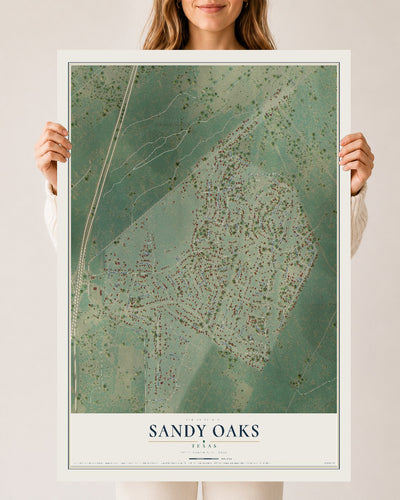 Map of Sandy Oaks, Texas, 24 x 36 inch unframed archival matte print