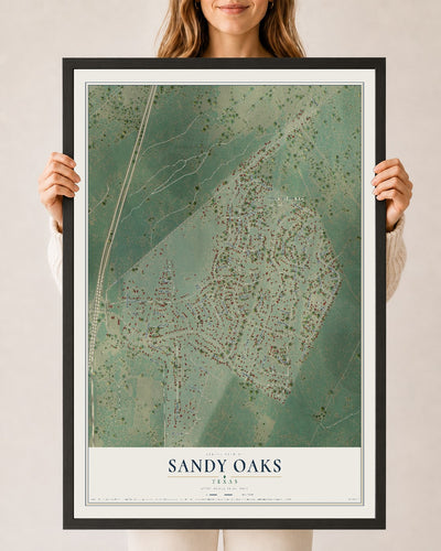 Map of Sandy Oaks, Texas, 24 x 36 inch print in a black wood frame