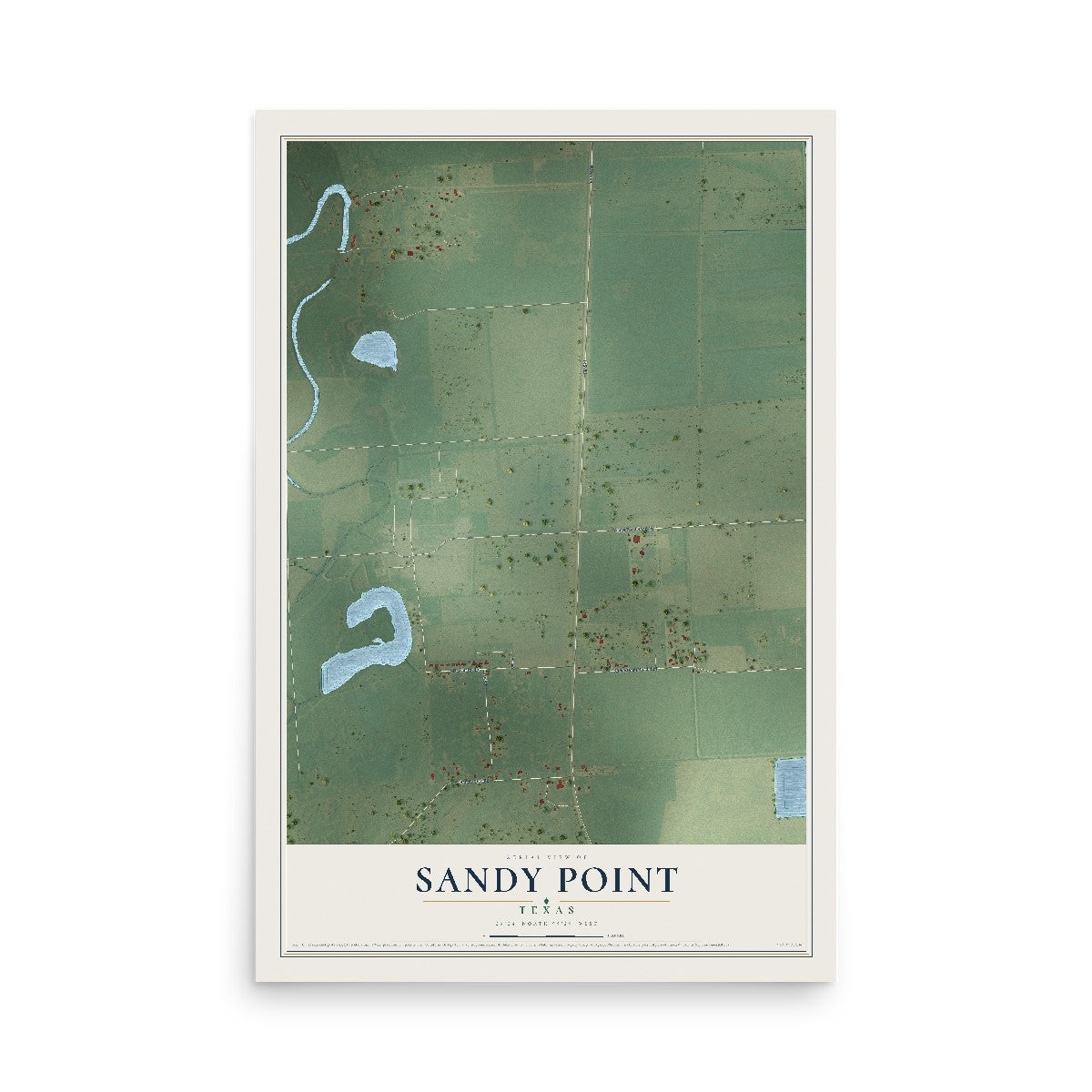 Map of Sandy Point, Texas, 12 x 18 inch unframed archival matte print