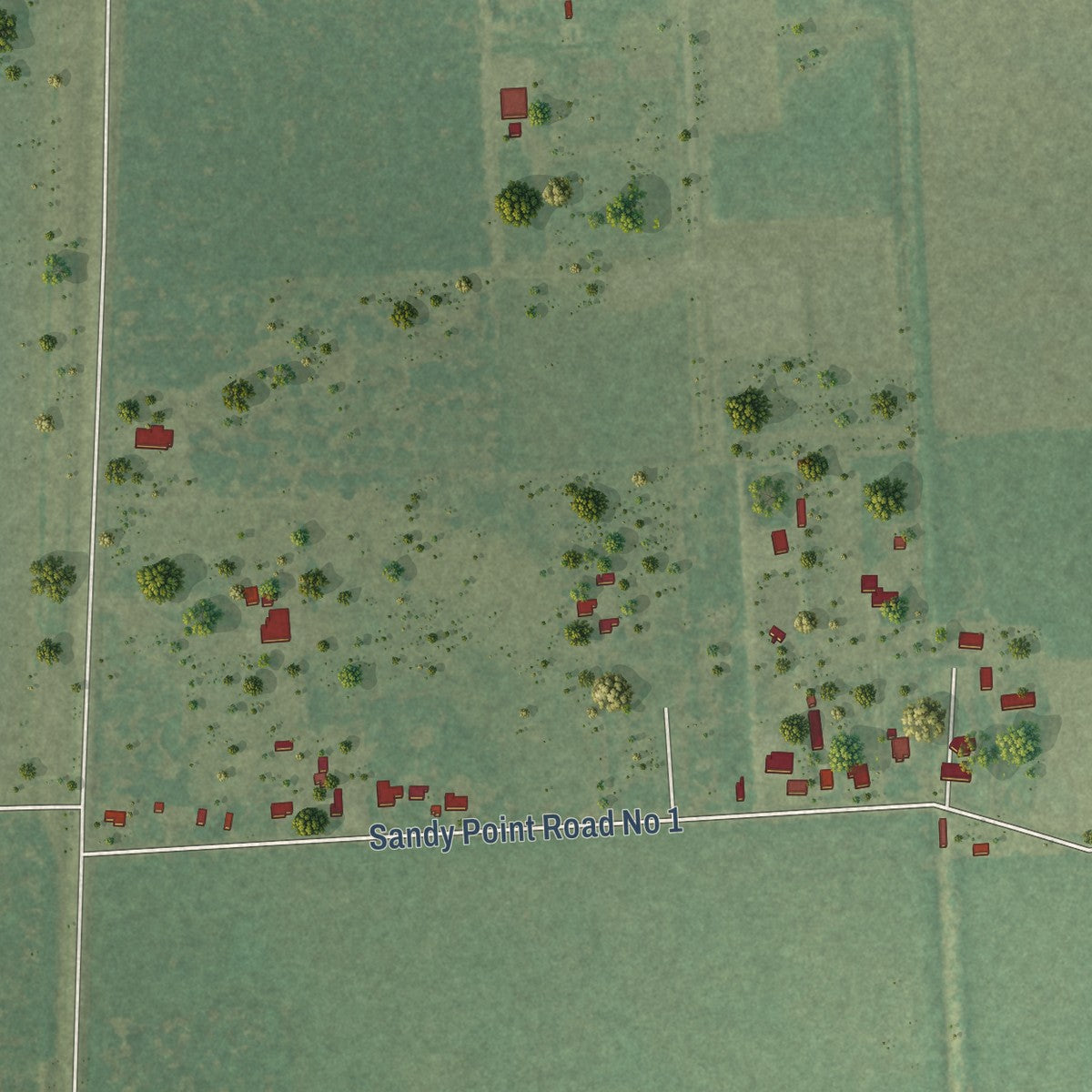 Second close-up of the map of Sandy Point, Texas print showing more streets and buildings