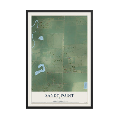 Map of Sandy Point, Texas, 12 x 18 inch print in a black wood frame