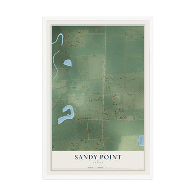 Map of Sandy Point, Texas, 12 x 18 inch print in a white wood frame