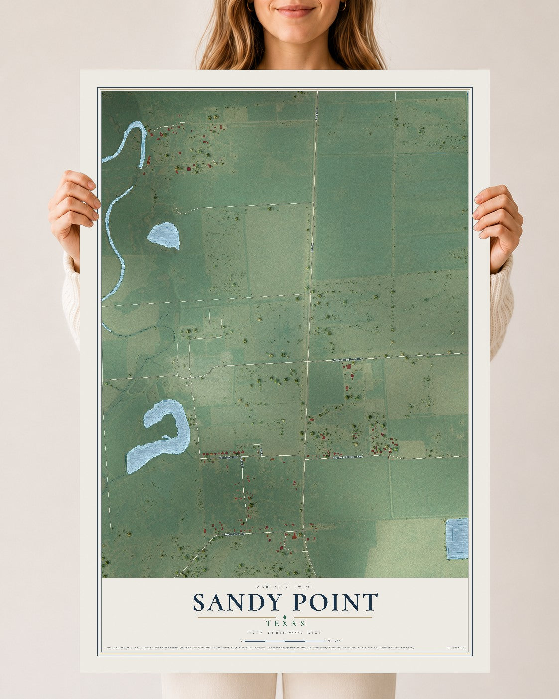 Map of Sandy Point, Texas, 24 x 36 inch unframed archival matte print