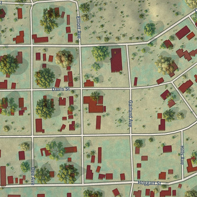 Close-up of the map of Sanford, Texas print showing street and building detail