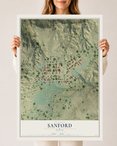 Map of Sanford, Texas, 24 x 36 inch unframed archival matte print