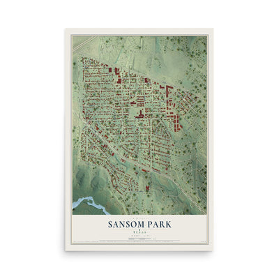 Map of Sansom Park, Texas, 12 x 18 inch unframed archival matte print