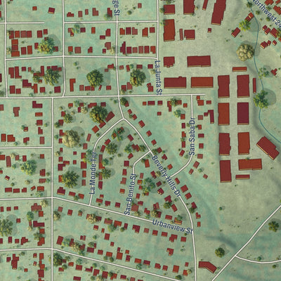 Second close-up of the map of Sansom Park, Texas print showing more streets and buildings