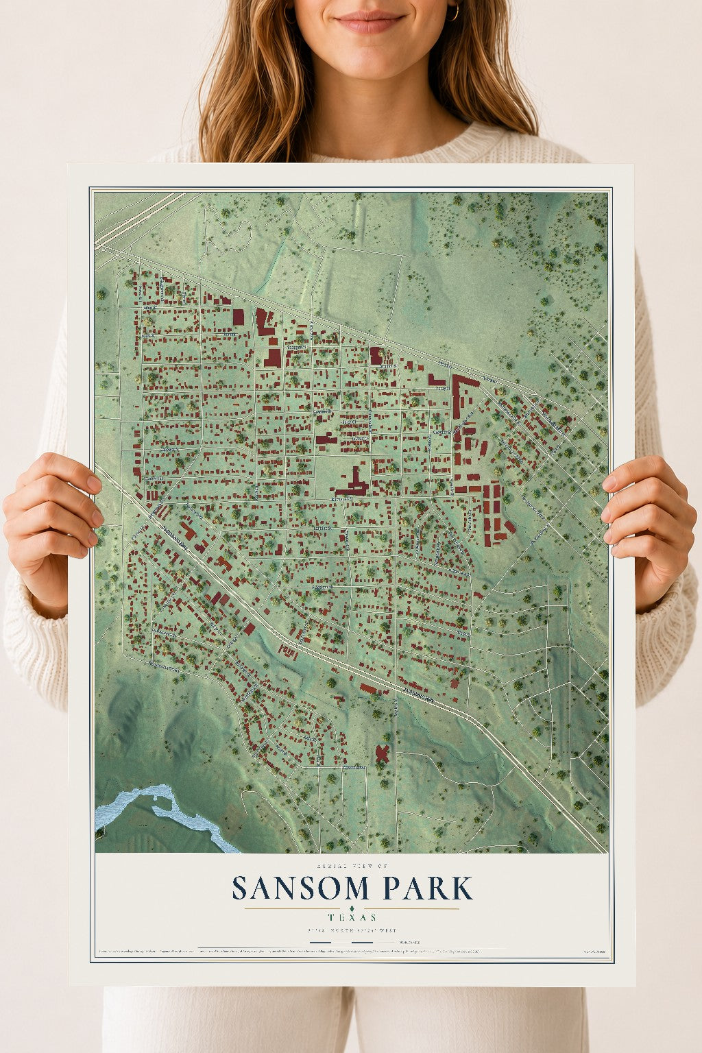 Map of Sansom Park, Texas, 18 x 24 inch unframed archival matte print