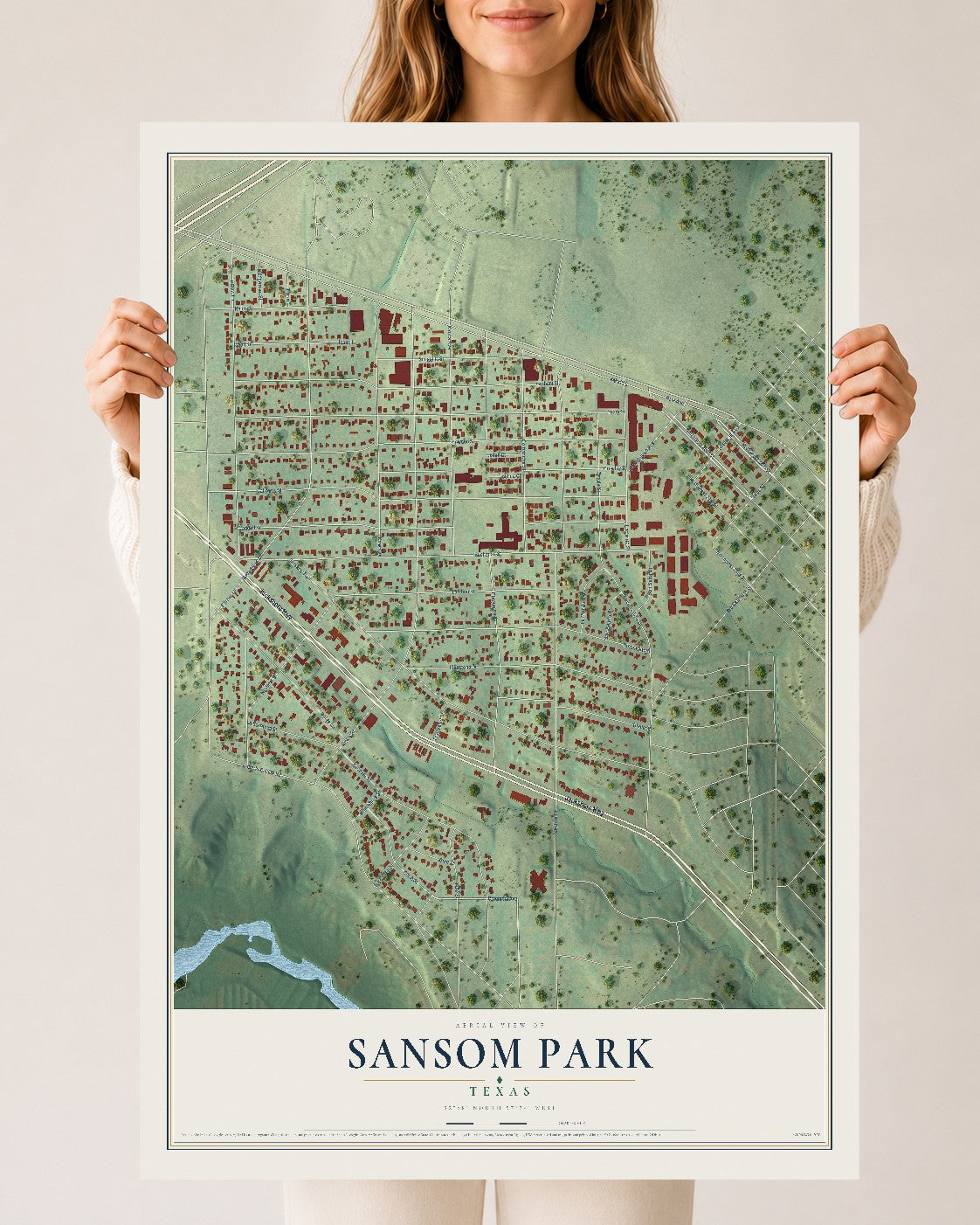 Map of Sansom Park, Texas, 24 x 36 inch unframed archival matte print
