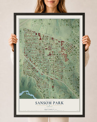 Map of Sansom Park, Texas, 24 x 36 inch print in a black wood frame