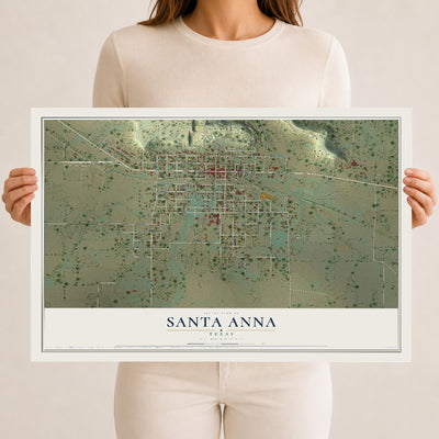 Map of Santa Anna, Texas, 12 x 18 inch unframed archival matte print