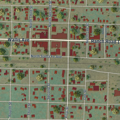 Close-up of the map of Santa Anna, Texas print showing street and building detail