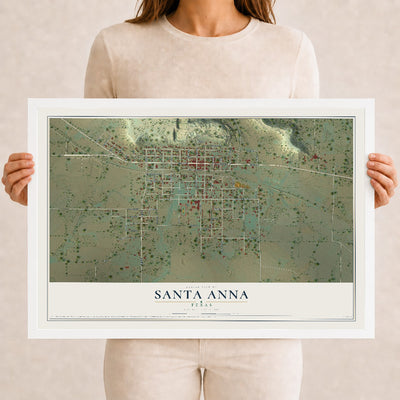 Map of Santa Anna, Texas, 12 x 18 inch print in a white wood frame