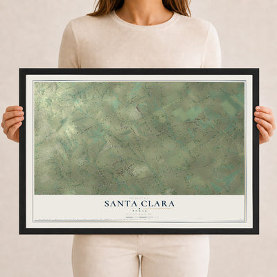 Map of Santa Clara, Texas, 12 x 18 inch print in a black wood frame
