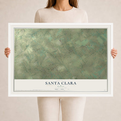 Map of Santa Clara, Texas, 24 x 36 inch print in a white wood frame