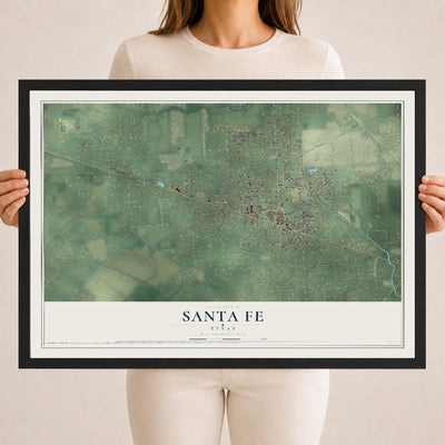 Map of Santa Fe, Texas, 18 x 24 inch print in a black wood frame