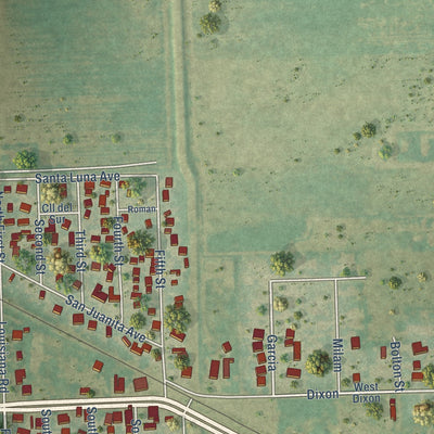 Second close-up of the map of Santa Rosa, Texas print showing more streets and buildings