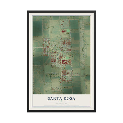 Map of Santa Rosa, Texas, 12 x 18 inch print in a black wood frame