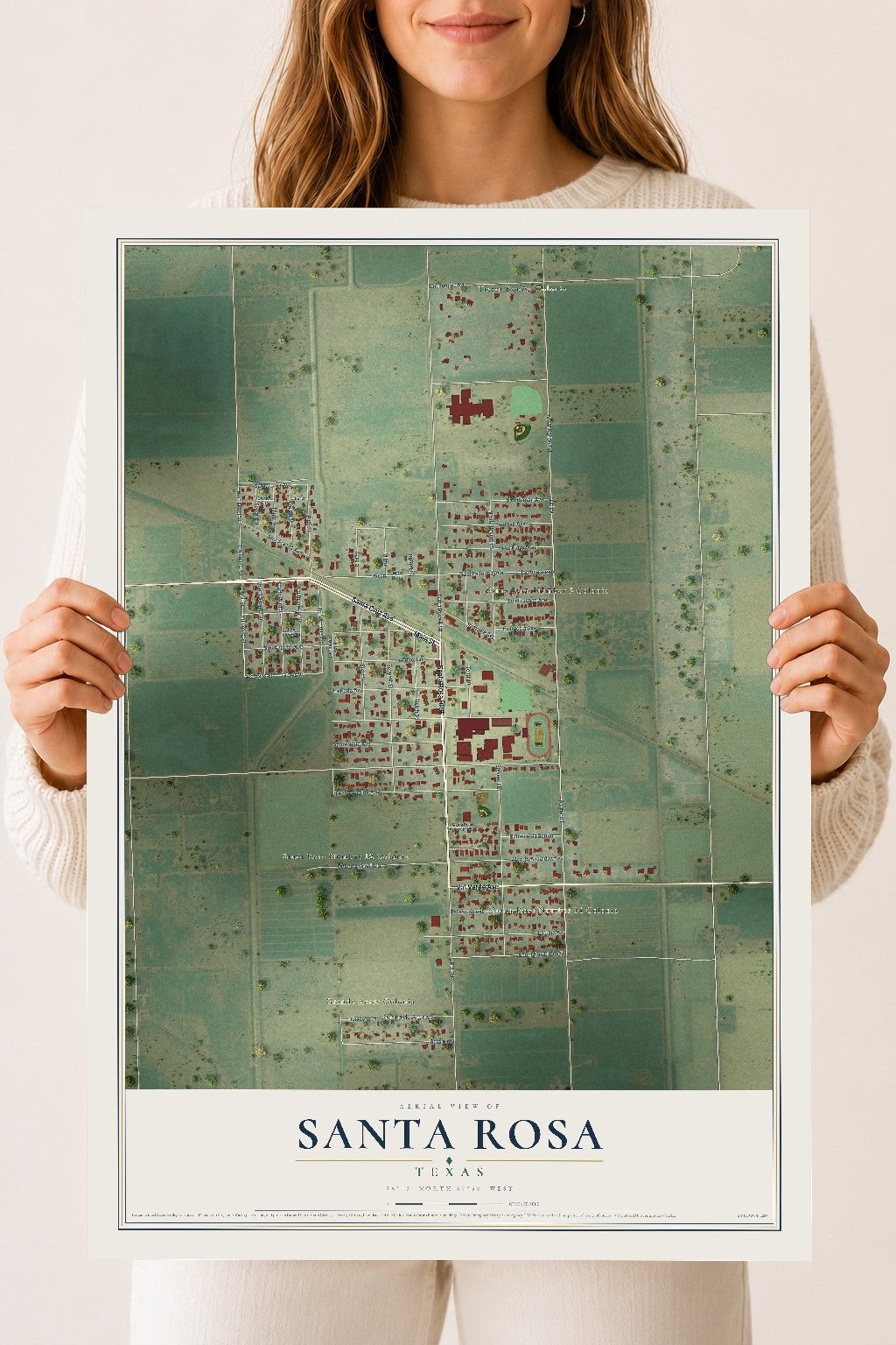 Map of Santa Rosa, Texas, 18 x 24 inch unframed archival matte print