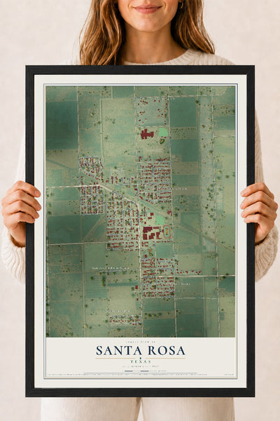 Map of Santa Rosa, Texas, 18 x 24 inch print in a black wood frame