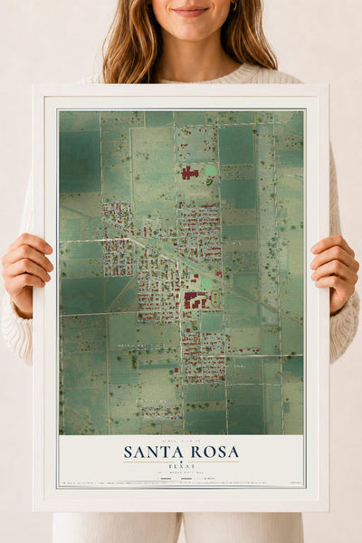 Map of Santa Rosa, Texas, 18 x 24 inch print in a white wood frame