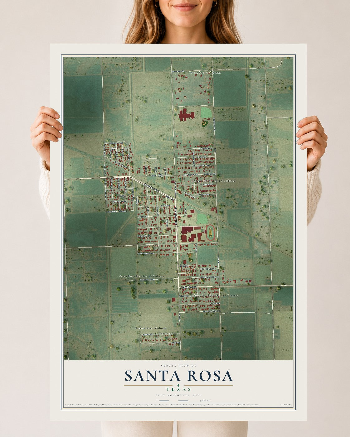 Map of Santa Rosa, Texas, 24 x 36 inch unframed archival matte print