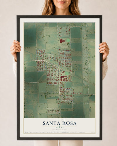 Map of Santa Rosa, Texas, 24 x 36 inch print in a black wood frame
