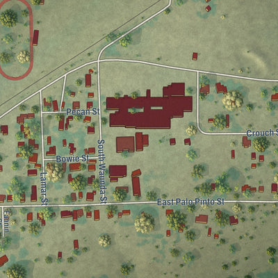 Close-up of the map of Santo, Texas print showing street and building detail