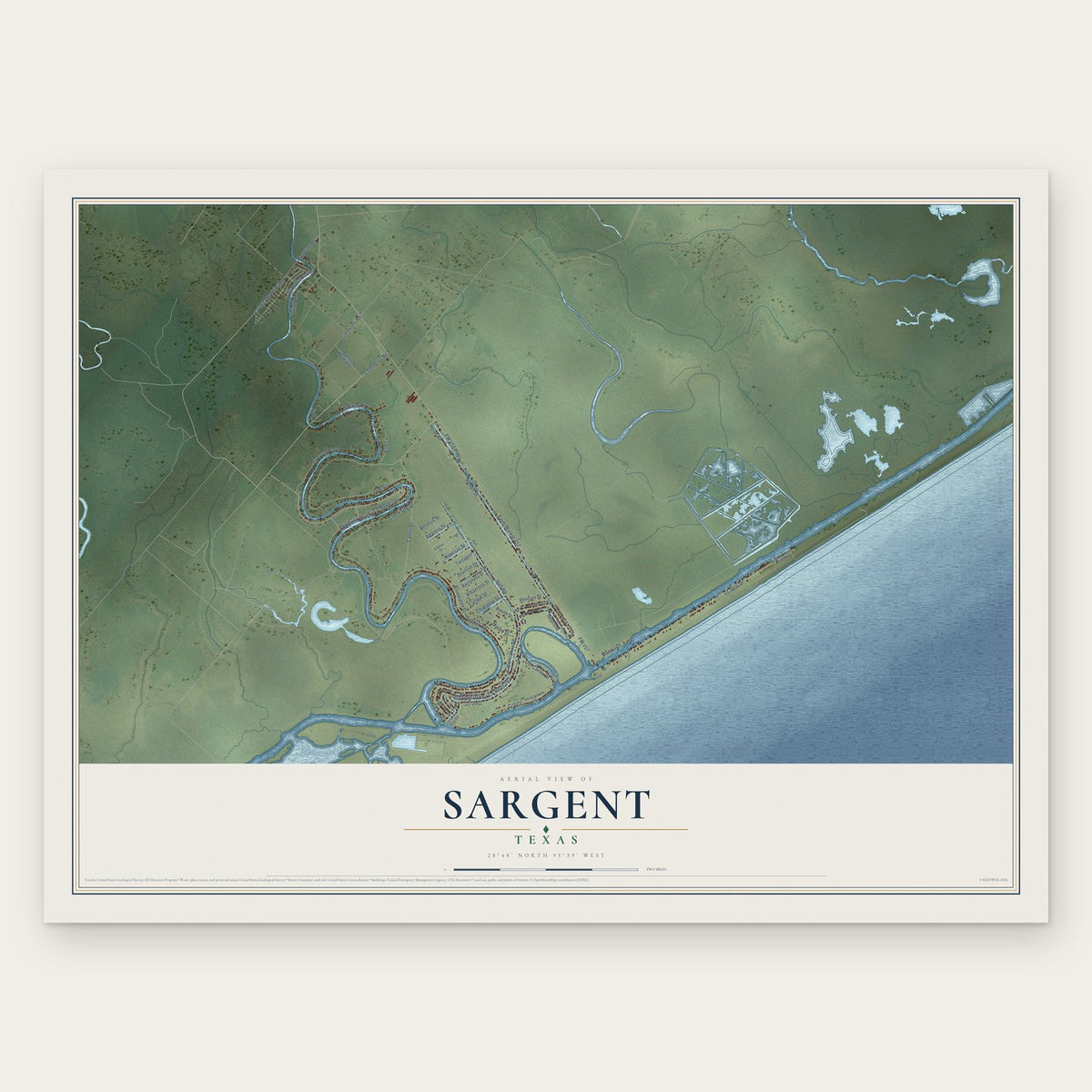 Sargent, Texas map print, the full design