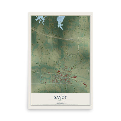 Map of Savoy, Texas, 12 x 18 inch unframed archival matte print