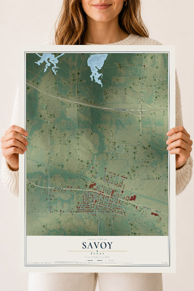 Map of Savoy, Texas, 18 x 24 inch unframed archival matte print