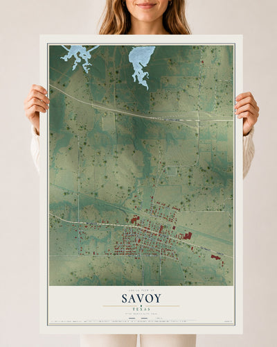 Map of Savoy, Texas, 24 x 36 inch unframed archival matte print