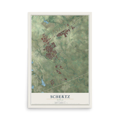 Map of Schertz, Texas, 12 x 18 inch unframed archival matte print