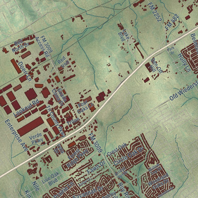 Close-up of the map of Schertz, Texas print showing street and building detail