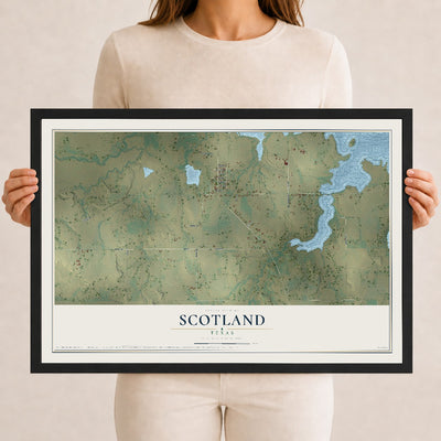 Map of Scotland, Texas, 12 x 18 inch print in a black wood frame