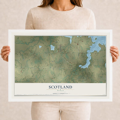 Map of Scotland, Texas, 12 x 18 inch print in a white wood frame