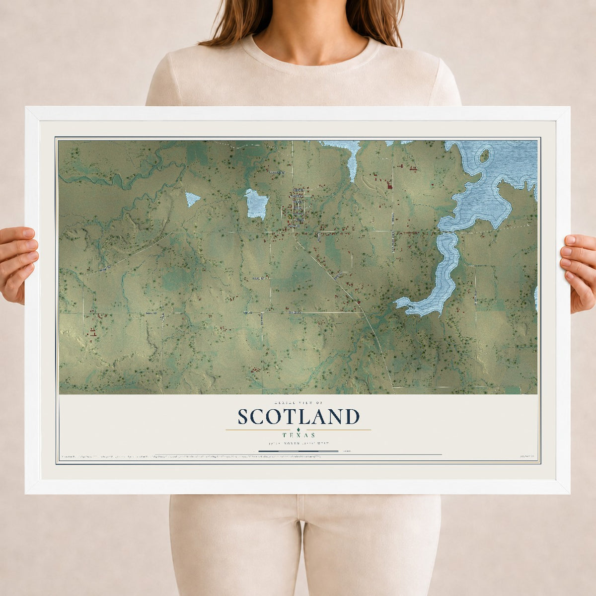 Map of Scotland, Texas, 18 x 24 inch print in a white wood frame