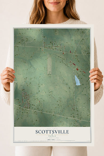 Map of Scottsville, Texas, 18 x 24 inch unframed archival matte print
